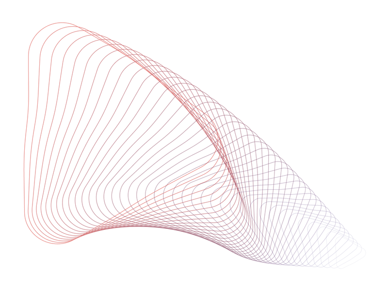 An abstract vector image using fine lines and subtle shades of blue, red and yellow