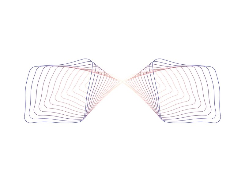 An abstract vector image using fine lines and subtle shades of blue, red and yellow